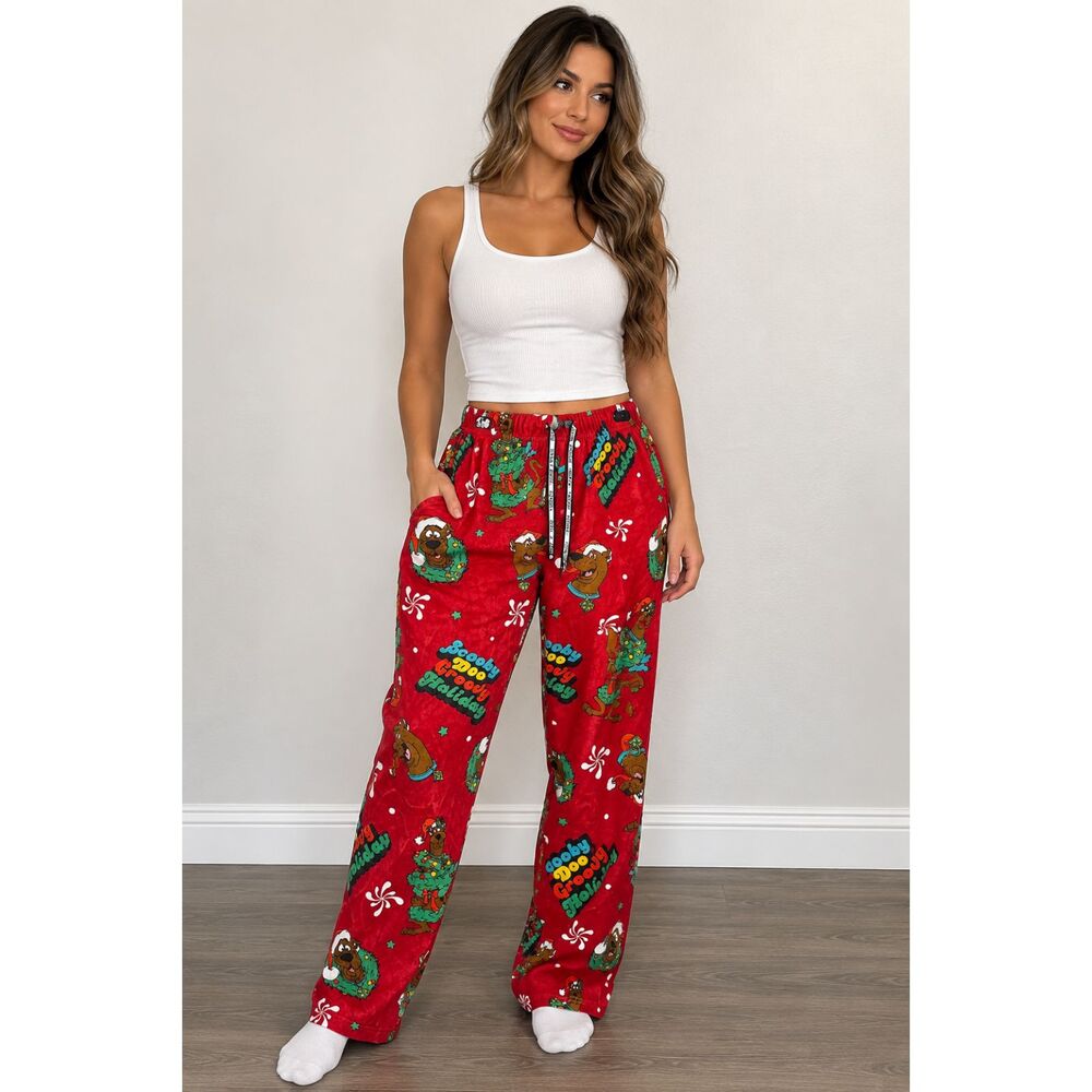Scooby-Doo Womens M Red Christmas Groovy Holidays Fleece Pajama Lounge Pants